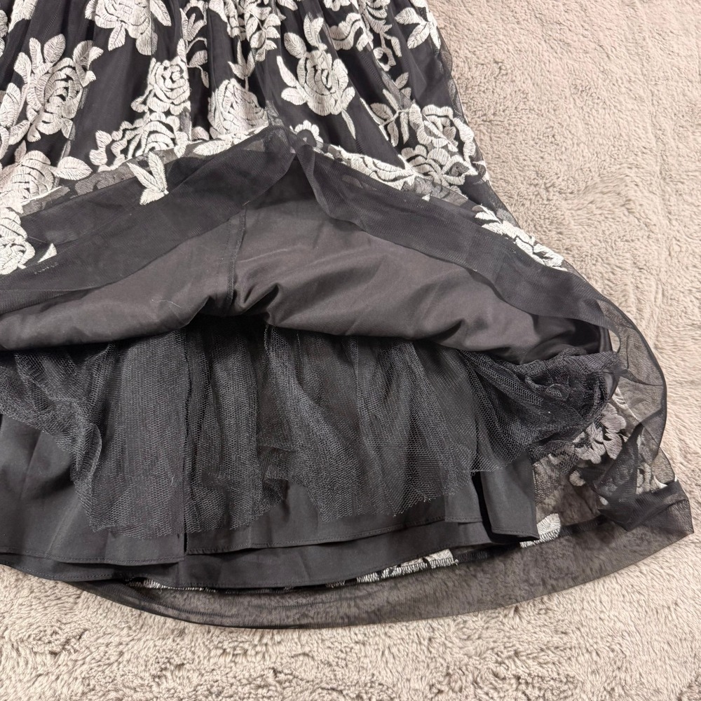 Eliza J Black White Floral Embroidered Mesh Fit Flare Dress Coquette Evening 10 - Picture 11 of 14